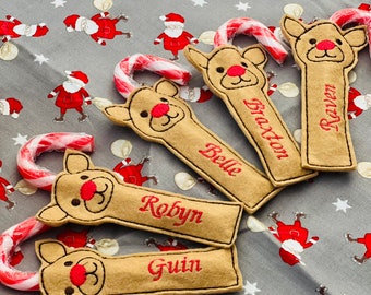 Reindeer candy cane holders, Christmas reindeer gifts, personalised or blank