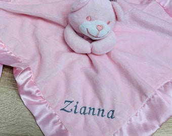 Personalised cuddle bear, comforter, embroidered