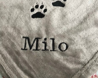 Pet Blankets Paw Prints and Name, personalised embroidered pet blanket, embroidered pet blankets