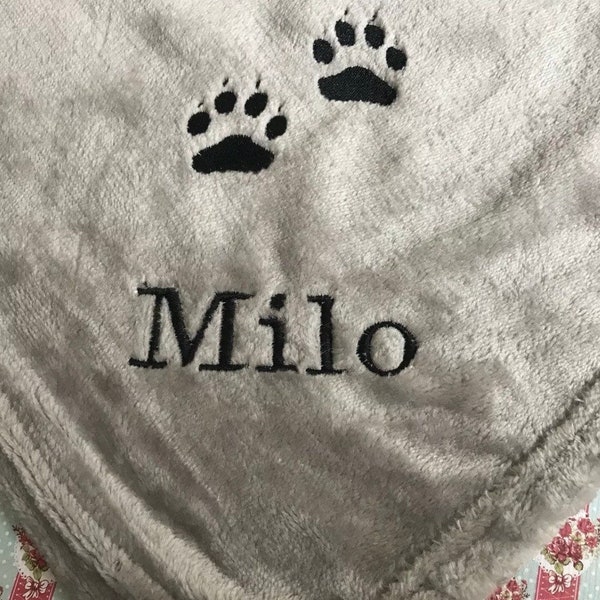 Pet Blankets Paw Prints and Name, personalised embroidered pet blanket, embroidered pet blankets