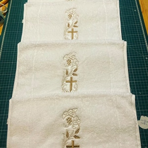 Personalized Church Hand Towel: Embroidered Cross, Baptism Gift