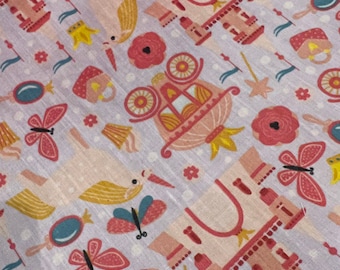 Prinses Eenhoorn & Kasteel Polycotton Stof | Roze Fantasy Knutselstof | 112 cm Breed | Verkocht per Fat Quarter/Half Meter/Hele Meter