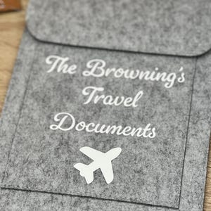 Travel documents case, felt case cover, personalised cover journey