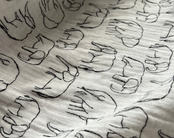Elephants roaming muslin, elephants printed on white double gauze, Width 140cm Baby muslin fabric