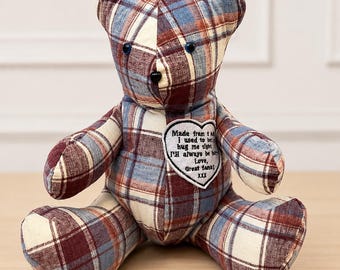 Personalised Memory Bear Made From Loved Ones’ Clothes | Handmade Memorial Teddy | Bereavement / Sympathy Keepsake Gift