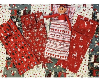 Elf sleeping bags - lots of different Christmas fabric options , sleeping bag and pillow, elf accessories ELF NOT INCLUDED