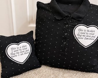 Mini almohada conmemorativa con forma de camisa: cojín de recuerdo con parche.