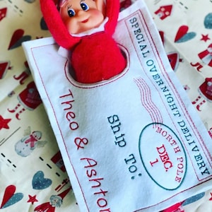 Sobre personalizado para estante de elfo navideño personalizado con uno o más nombres, lindo regalo de Navidad, regalo de idea de elfo, accesorio de elfo DUENDE NO INCLUIDO