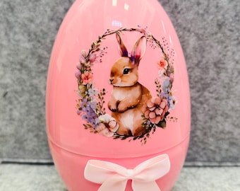 pink or blue cute fillable Easter egg, 20cm high, bunny and bow style Easter egg
