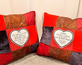 Memory shirt pillow, patchwork keepsake pillow, family memory keepsake memory patch pillow, memory cushion, patchwork cushion