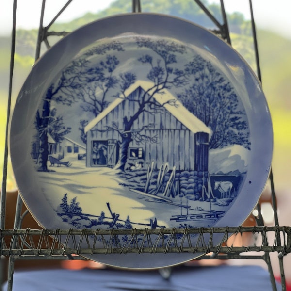 Blue Currier and Ives plate