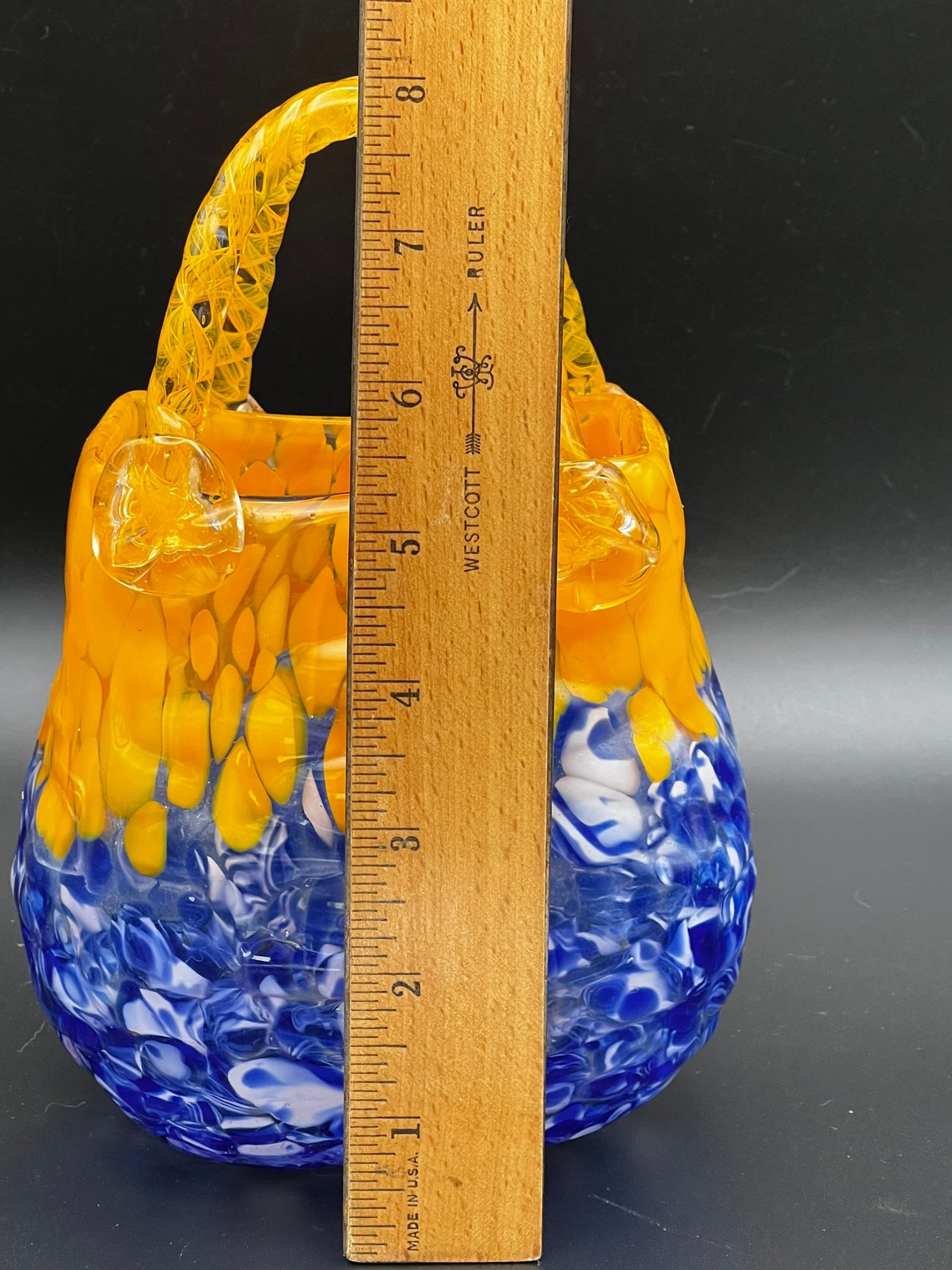 Art Glass Purse Vase Orange and Blue Etsy