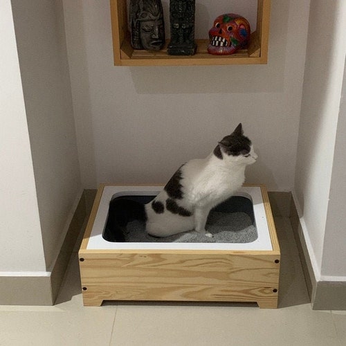 Double Litter Box 2 in 1 Modern Cat Litter Furniture Etsy
