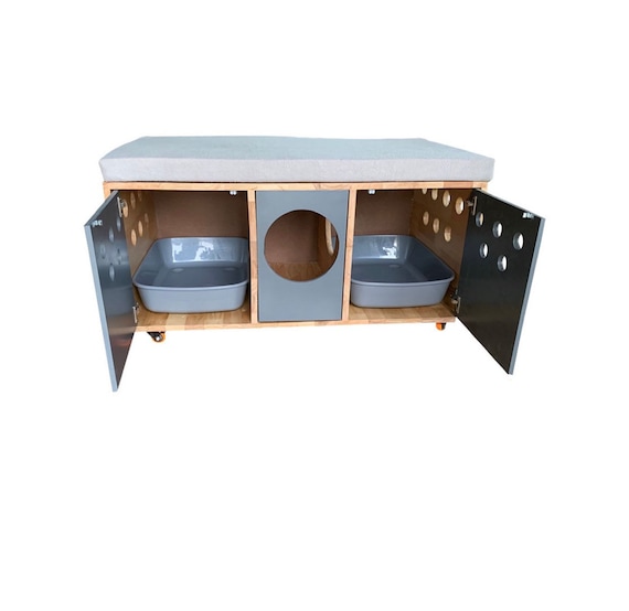 Deluxe Double Cat Litter Box Wood Furniture Etsy