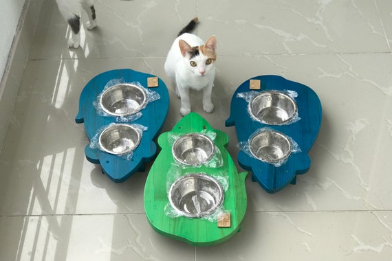 Mouse Fun Shape Cat Feeder Elevated Cat Feeder Wood Cat Etsy