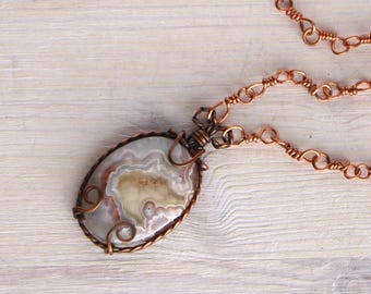 Copper necklace water blue heart