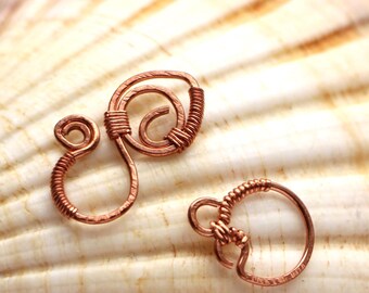 Copper Hook Clasp Square Wire, Handmade Wrapped Copper Clasp, Rustic Patina Jewelry Closure, DIY Necklace Bracelet Findings