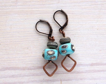 Hanging earrings glass beads sea blue