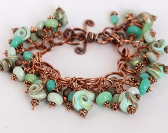 Boho Copper Bead Bracelet – Handmade Dragon Tear Beads, Pastel Jewelry, Nature Inspired, Gift for Her