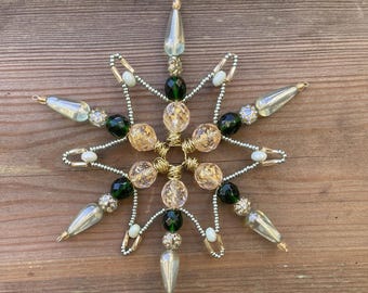 Beaded Christmas Star 13 cm | Handmade Czech Glass Bead Ornament | Christmas Tree Decoration | Window Decor | Holiday Gift