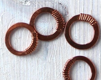 Copper Jump Rings Patina, Hand Bent Hammered Connectors, Wire Wrapped Copper Links, DIY Jewelry Findings for Earrings Necklace Bracelet