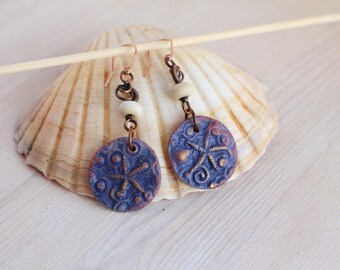 Hanging earrings porcelain sea motif allergy-free