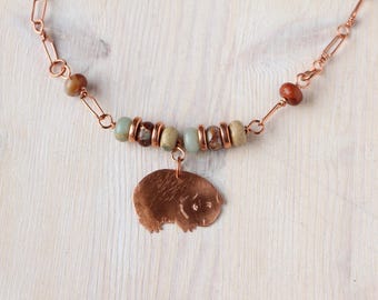 Necklace Guinea Pig Cavia Copper Jasper Semi-precious Stone