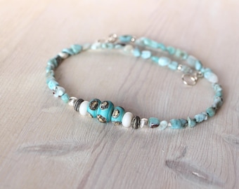 Necklace Larimar glass beads copper healing stone