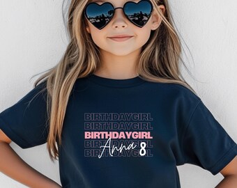 Geburtstagsshirt Mädchen personalisierbar // Kindergeburtstag Shirt // Kinder T-Shirt mit Name und Zahl, Geburtstagsgeschenk Mädchen