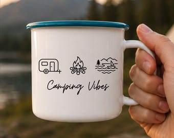 Camping Vibes Emailletasse // Campingtasse // Camping Geschenk // Tasse Emaille