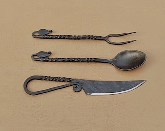 Beautiful Medieval cutlery set hand forged- antiques forged cutlery set- Viking cutlery set personalized gift