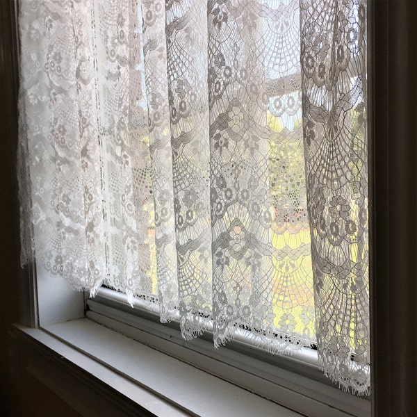 Scalloped Lace Curtain(s), Custom Lace Curtains, White and Ivory Lace Curtains, Cottage Style Curtains, Farmhouse Curtains, Cafe Curtains