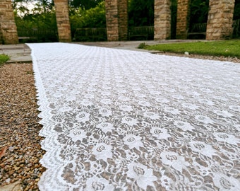 Lace Wedding Aisle Runner, Traditional Lace Aisle Runner, Floral Rose Wedding Runner, White and Ivory Aisle Runner, Custom Wedding Runner