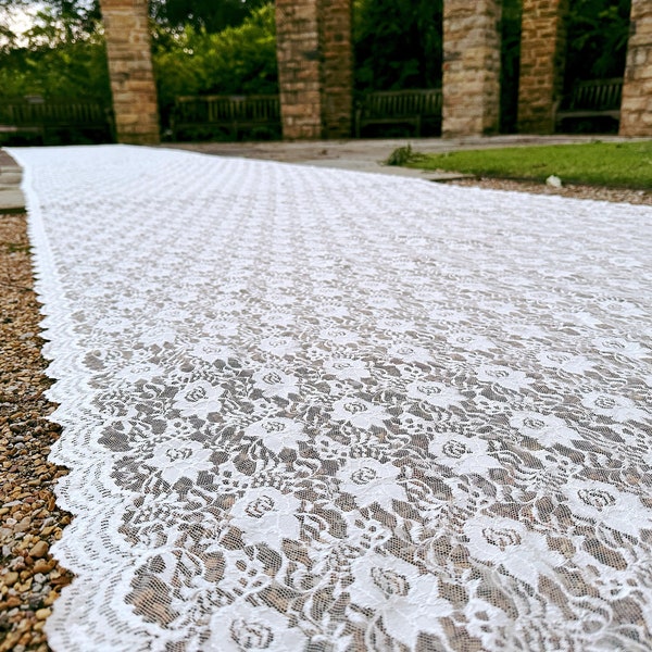 Lace Wedding Aisle Runner, Traditional Lace Aisle Runner, Floral Rose Wedding Runner, White and Ivory Aisle Runner, Custom Wedding Runner