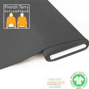 Morbido maglione GOTS BIO French Terry spazzolato grigio scuro di Fabrilogy