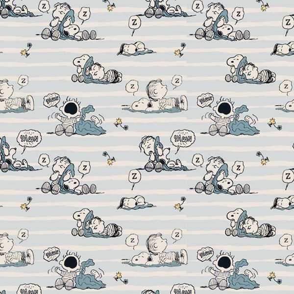 GOTS BIO Stretch Jersey Peanuts Snoopy Naptime hellblau von Fabrilogy