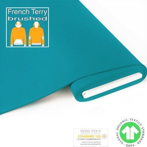 Morbido maglione GOTS BIO French Terry spazzolato petrolio chiaro di Fabrilogy