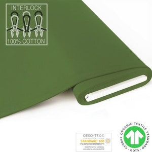 GOTS ORGANIC Jersey INTERLOCK 100% cotton khaki moss green by Fabrilogy