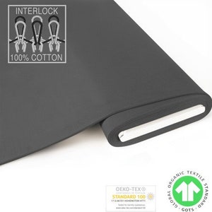 GOTS BIO Jersey INTERLOCK 100 % Baumwolle dunkelgrau von Fabrilogy