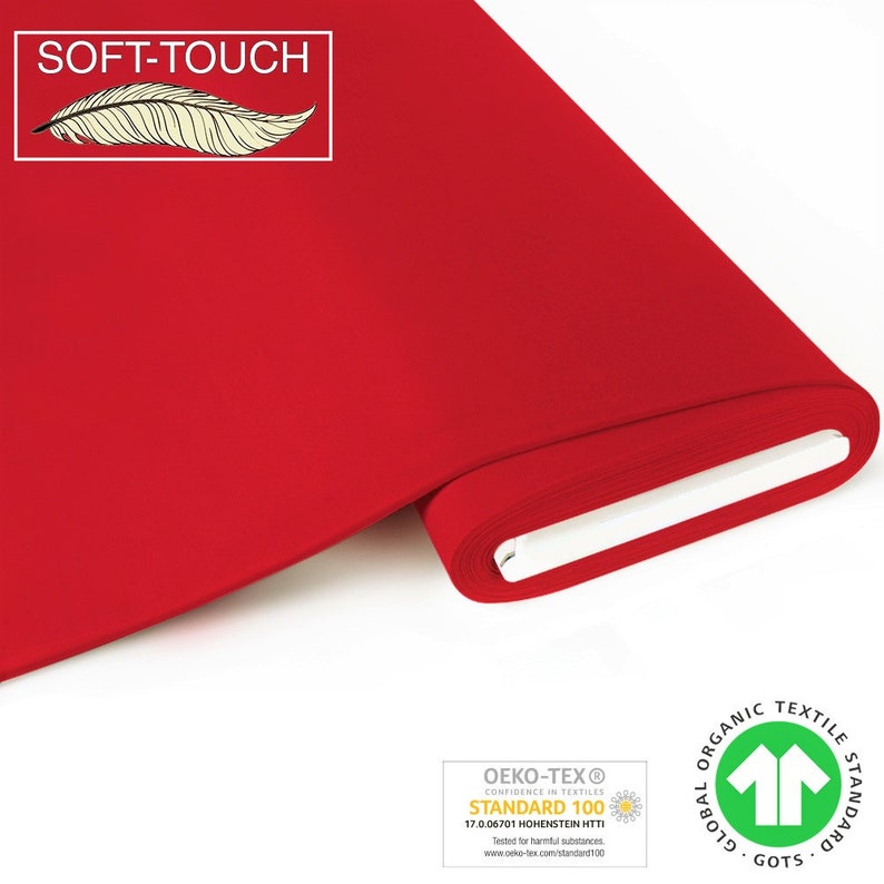 GOTS BIO Jersey SOFTTOUCH 100% cotton red by Fabrilogy image 1