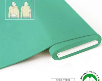 May include: A roll of teal French terry fabric. The fabric is certified Oeko-Tex Standard 100 and Global Organic Textile Standard (GOTS).