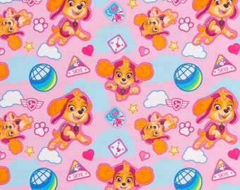 Stretch jersey PAW PATROL Skye met wolken op roze Swafing