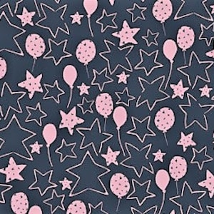 GOTS ORGANIC morbido maglione French Terry spazzolato stelle palloncini rosa antico su blu scuro di Fabrilogy