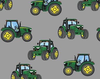 Stretch jersey tractor tractor bulldog green on gray from GLÜNZ