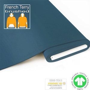 Morbido maglione GOTS ORGANIC French Terry spazzolato blu indaco di Fabrilogy