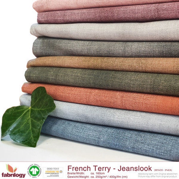 1 m - Schritte GOTS BIO French Terry Sweat Jeanslook FARBWAHL von Fabrilogy