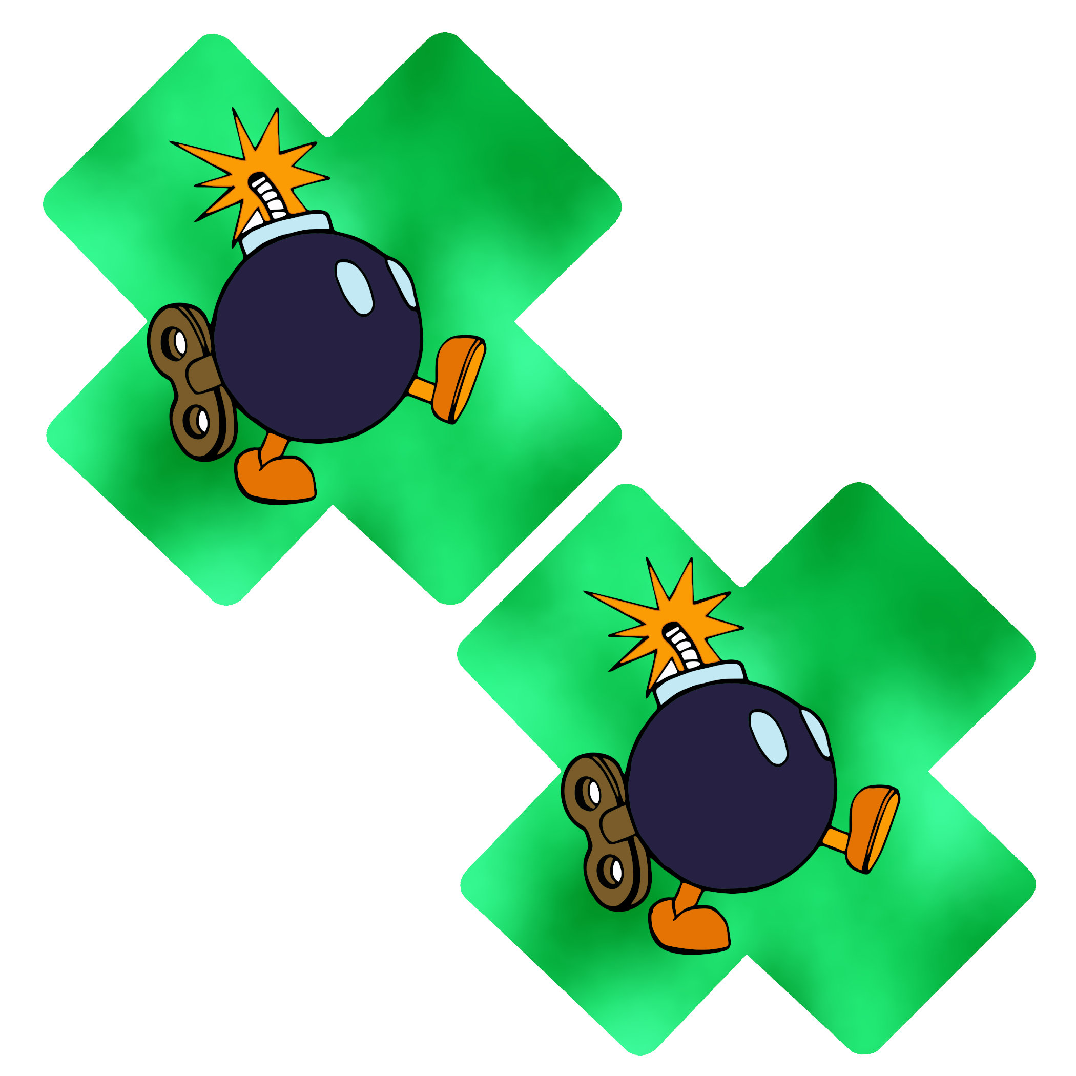 Walking Bomb Pasties – Green and Red X Nipple Covers with Nintendo Design