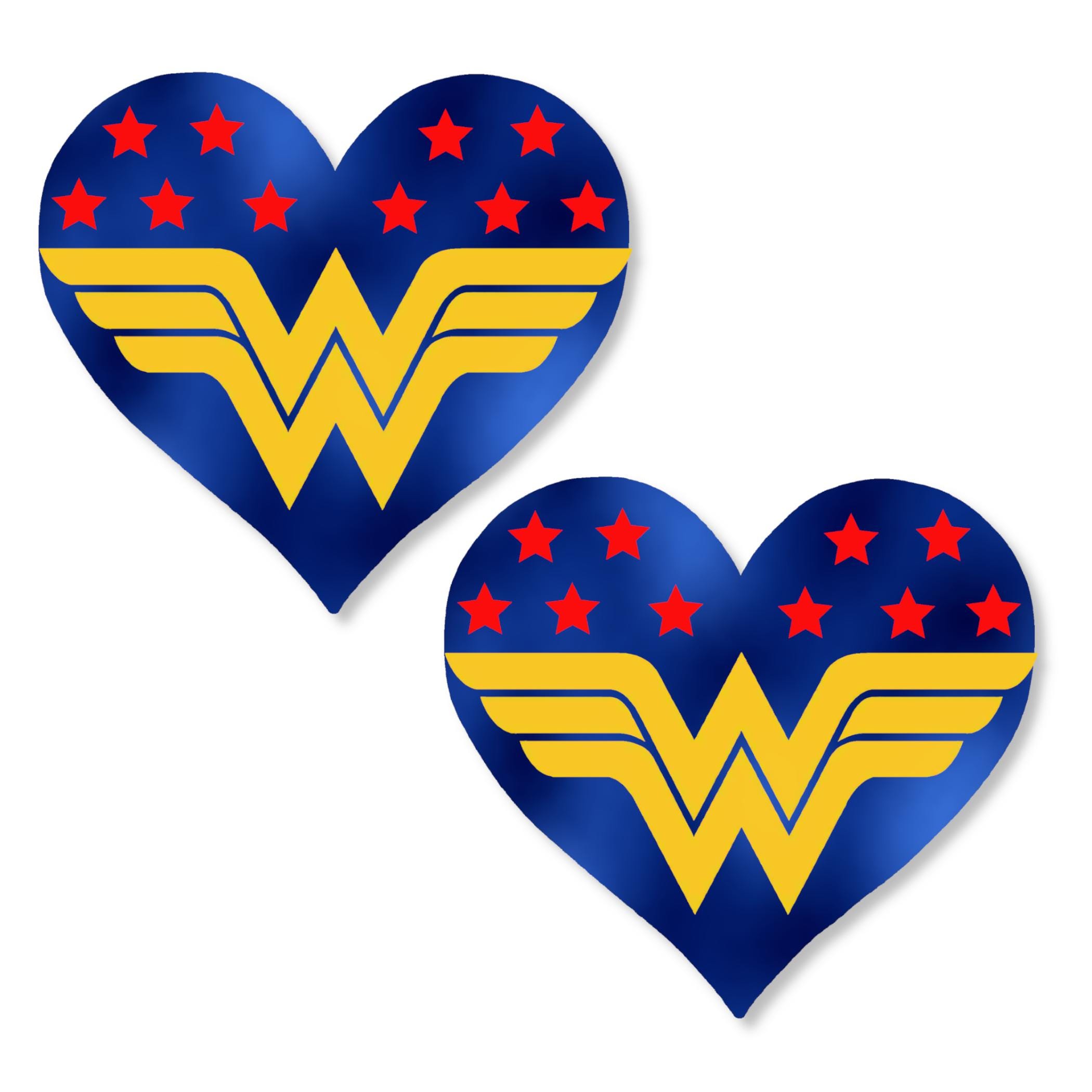 Wonder Woman Heart Pasties | Nipple Covers with Gold Symbol & Red Stars