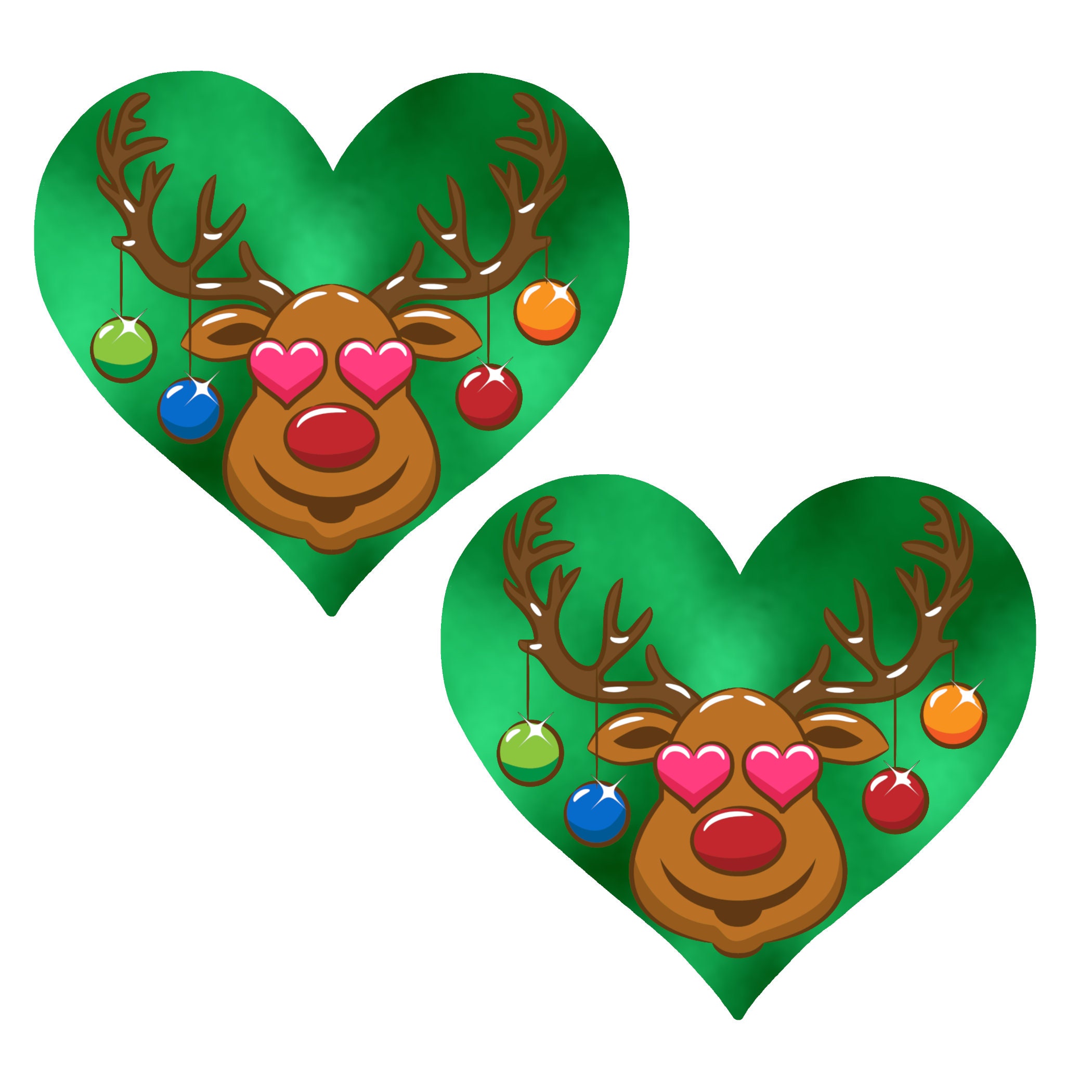 Christmas Doe & Deer Pasties – Green Heart Nipple Covers with Ornaments