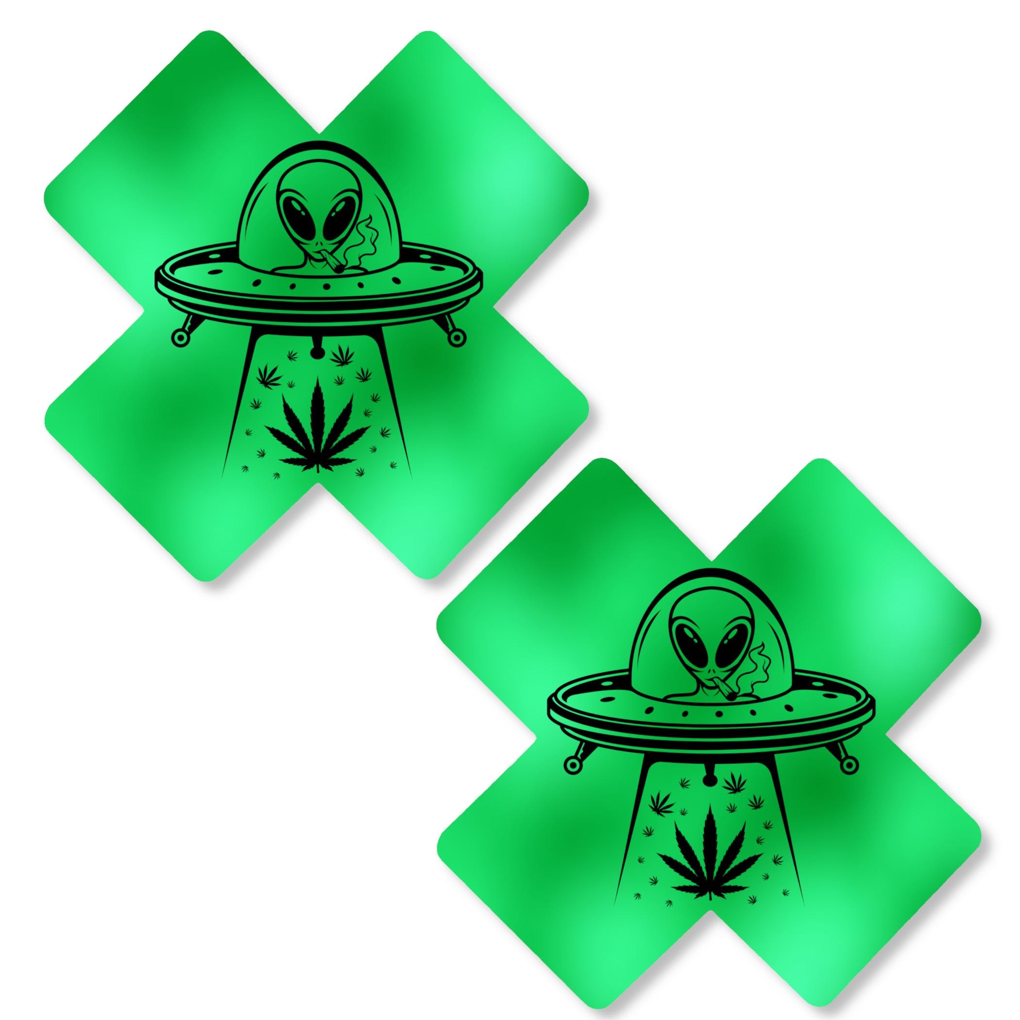 Alien UFO Pasties – Green X Nipple Covers with Fun UFO Design